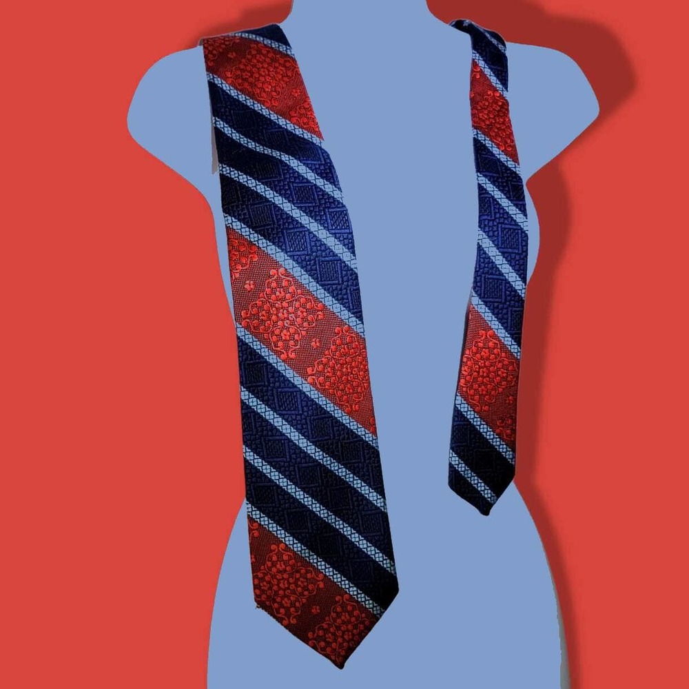 Vintage MUR-LEE's Tie - Red, Navy & Light Blue, Black Stitching - Rare Unique